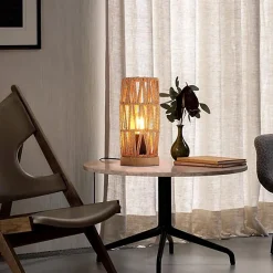 Alpinaluz Lampe De Bureau<Lampe de Table Décorative en Rotin Naturel Design Bohème Vintage avec Base en Bois, Douille E27