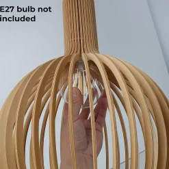 Alpinaluz Suspension Et Lustre<Suspension Design 35cm en Bois Style Nordique Artisanal E27, Hauteur Réglable pour Cuisine ou Salon