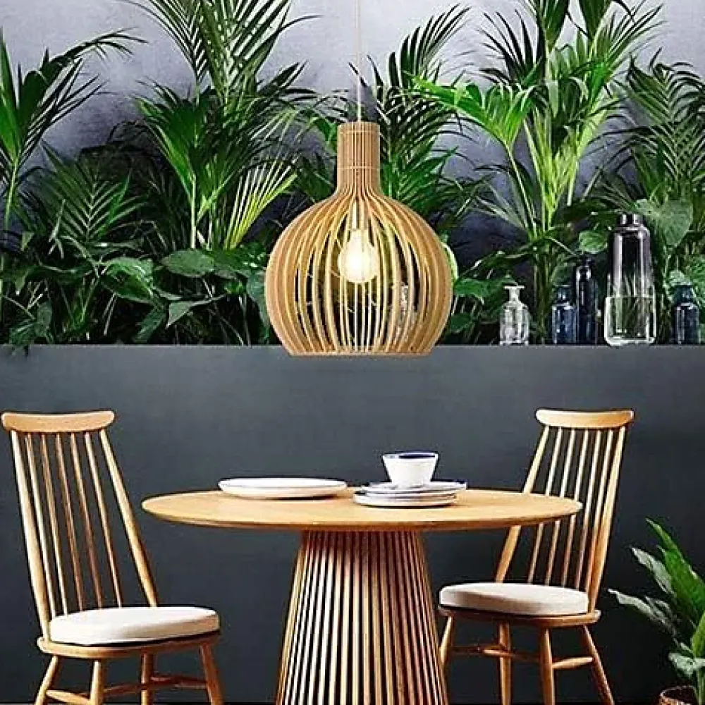 Alpinaluz Suspension Et Lustre<Suspension Design 35cm en Bois Style Nordique Artisanal E27, Hauteur Réglable pour Cuisine ou Salon