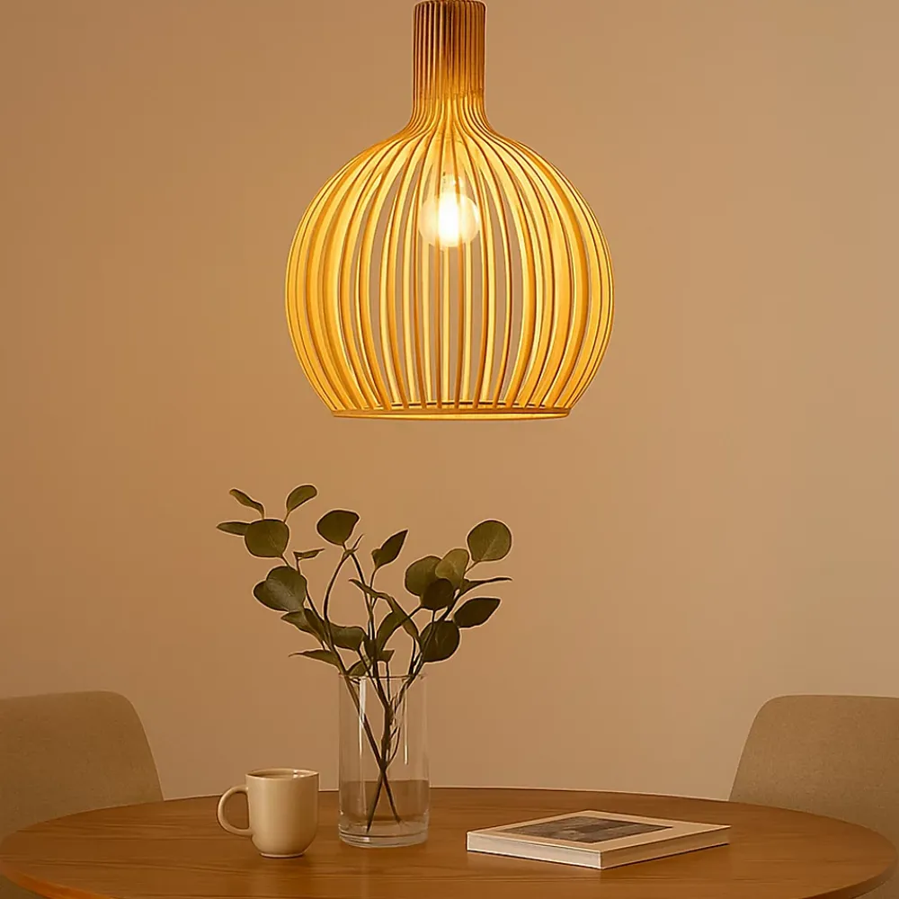 Alpinaluz Suspension Et Lustre<Suspension Design 35cm en Bois Style Nordique Artisanal E27, Hauteur Réglable pour Cuisine ou Salon