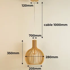 Alpinaluz Suspension Et Lustre<Suspension Design 35cm en Bois Style Nordique Artisanal E27, Hauteur Réglable pour Cuisine ou Salon