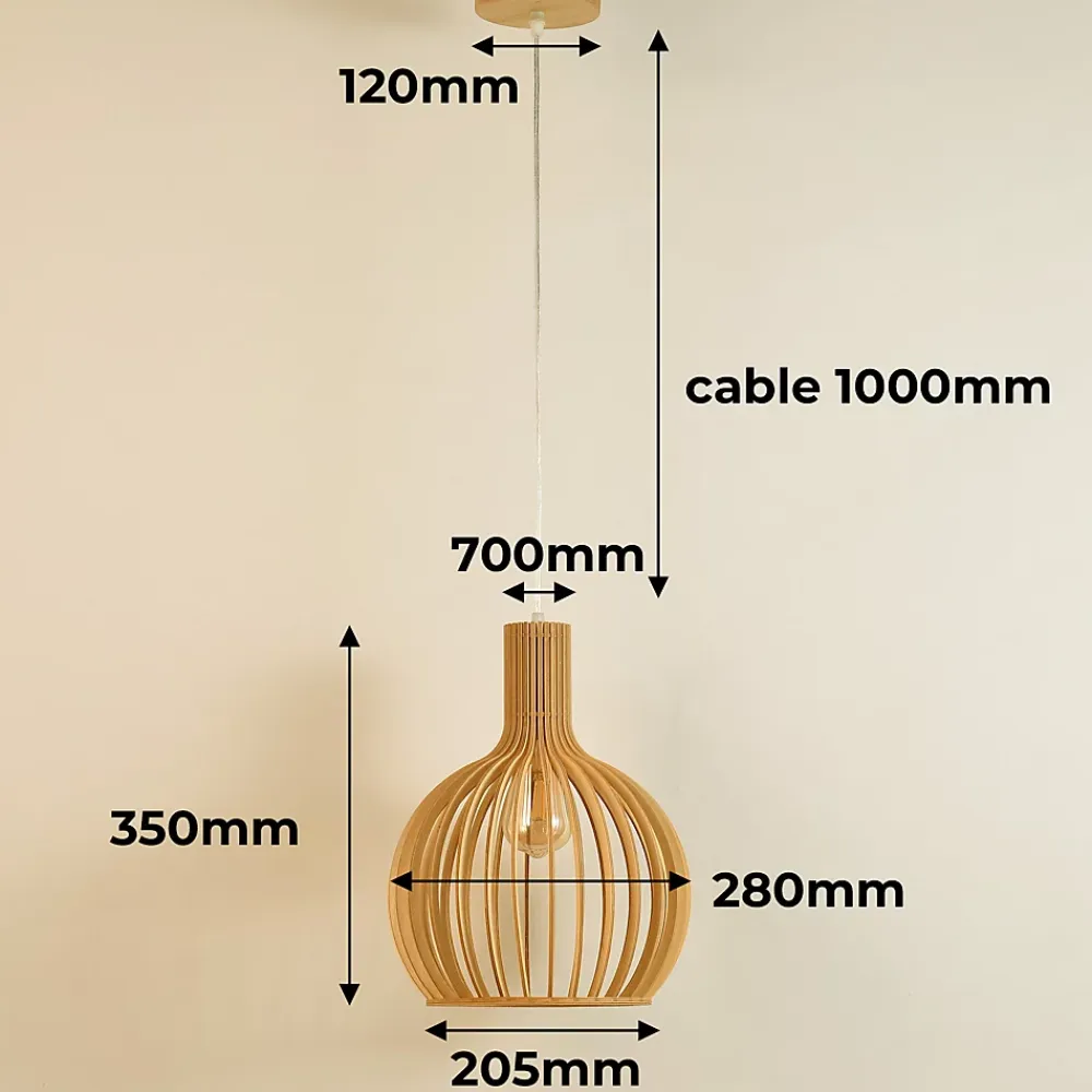 Alpinaluz Suspension Et Lustre<Suspension Design 35cm en Bois Style Nordique Artisanal E27, Hauteur Réglable pour Cuisine ou Salon