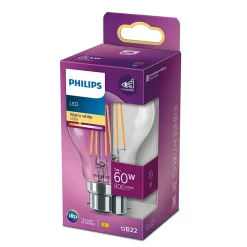 Philips Ampoule B22, Culot À Baïonnette<Ampoule LED B22 A60 transparent 806lm 7W = 60W IP20 blanc chaud