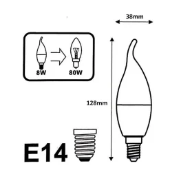 Best Silamp Ampoule LED E14 Flamme 8W 220V 38mm - Blanc Chaud 2300K - 3500K -