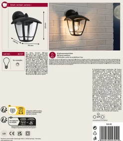 Best Paulmann Applique d'extérieur Classic Curved IP44 164x225mm max. 12W 230V Clair Noir Matière plastique