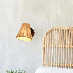 Alpinaluz Applique Murale Intérieure|Applique Murale Pour Cuisine<Applique Murale en Osier de Bambou Orientable METS E27