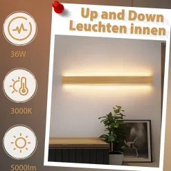 Best Nettlife Applique murale LED en bois - 100 cm 36 W - Lampe de couloir moderne - Blanc chaud 3 000 K - Pour salon, chambre