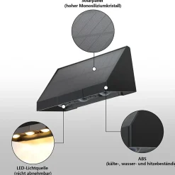 zmh Applique Murale Extérieure|Éclairage Solaire<Applique Murale Solaire D'extérieur à LED 3000k Pour Clôture Terrasse Balcon Jardin Escaliers