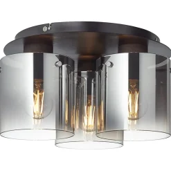 Best Brilliant BETH Plafonnier 3L café/verre fumé E27 60W verre/métal ampoule non incluse