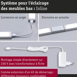 Paulmann Éclairage sous-meubles LED Inline Kit d'extension Tunable White 2x6W 550x26mm 2x500lm 24V Chrome mat