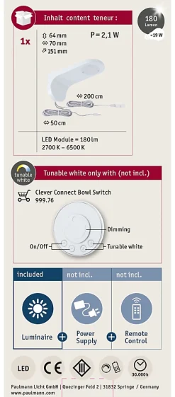 Paulmann Spot Sous Meuble<Clever Connect Spot LED Neda Tunable White 2,1W Blanc dépoli