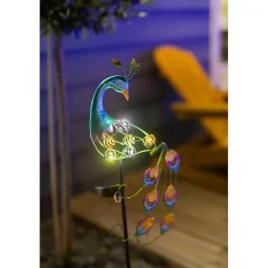 Best Galix Solaire Décoration solaire Paon lumineux- Hauteur 90cm- 6 MicroLED blanche- 3 lumens- Eclairage extérieur Jardin