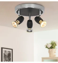 Autres Plafonnier Pour Chambre|Plafonnier Pour Cuisine<Eclairage plafond Alliage 3 ampoules métal noir chromé compatible LED