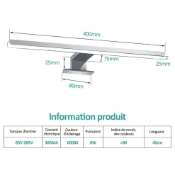 Clearance EMKE Applique murale LED pour salle de bain, 40 x 15 cm, 6000 K, blanc, 3 méthodes d'installation