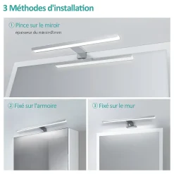 Clearance EMKE Applique murale LED pour salle de bain, 40 x 15 cm, 6000 K, blanc, 3 méthodes d'installation
