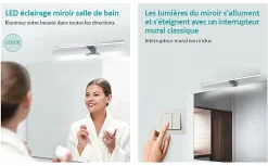 Clearance EMKE Applique murale LED pour salle de bain, 40 x 15 cm, 6000 K, blanc, 3 méthodes d'installation