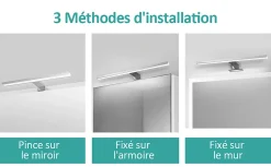 Clearance EMKE Applique murale LED pour salle de bain, 40 x 15 cm, 6000 K, blanc, 3 méthodes d'installation