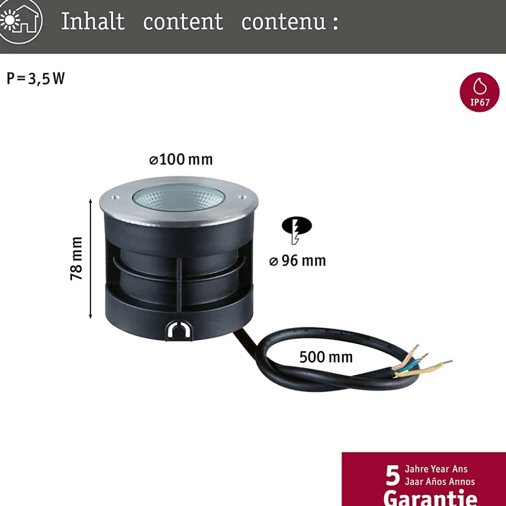 Best Paulmann Encastré de sol LED Vanea résistant à l'eau de mer IP67 rond 100mm 3000K 3,5W 160lm 230V 93 Alu Aluminium