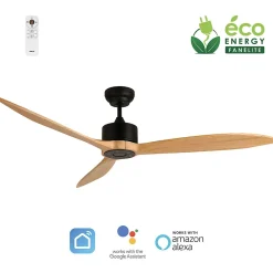 Best Fanelite - Ventilateur de plafond 164 cm noir et bois LIFOU - Moteur DC 35W - Télécommande - Wifi - Très silencieux