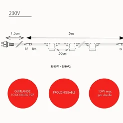 3M France Guirlande Lumineuse Extérieure<Guirlande Guinguette E27 - prolongeable - sans ampoule - Chromex