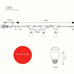 3M France Guirlande Lumineuse Extérieure<Guirlande guinguette Festival E27 - 10m prolongeable - Chromex