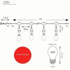 3M France Guirlande Lumineuse Extérieure<Guirlande guinguette Java E27 - 5m prolongeable - Chromex