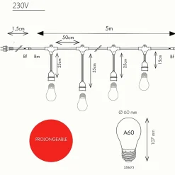 3M France Guirlande Lumineuse Extérieure<Guirlande guinguette Javanaise E27 - 5m prolongeable - Chromex