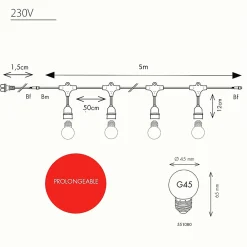 3M France Guirlande Lumineuse Extérieure<Guirlande guinguette Java E27 - 5m prolongeable - Chromex