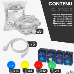 Best Skylantern Kit Guirlande Guinguette 50m IP 65 Multicolore Cable Blanc