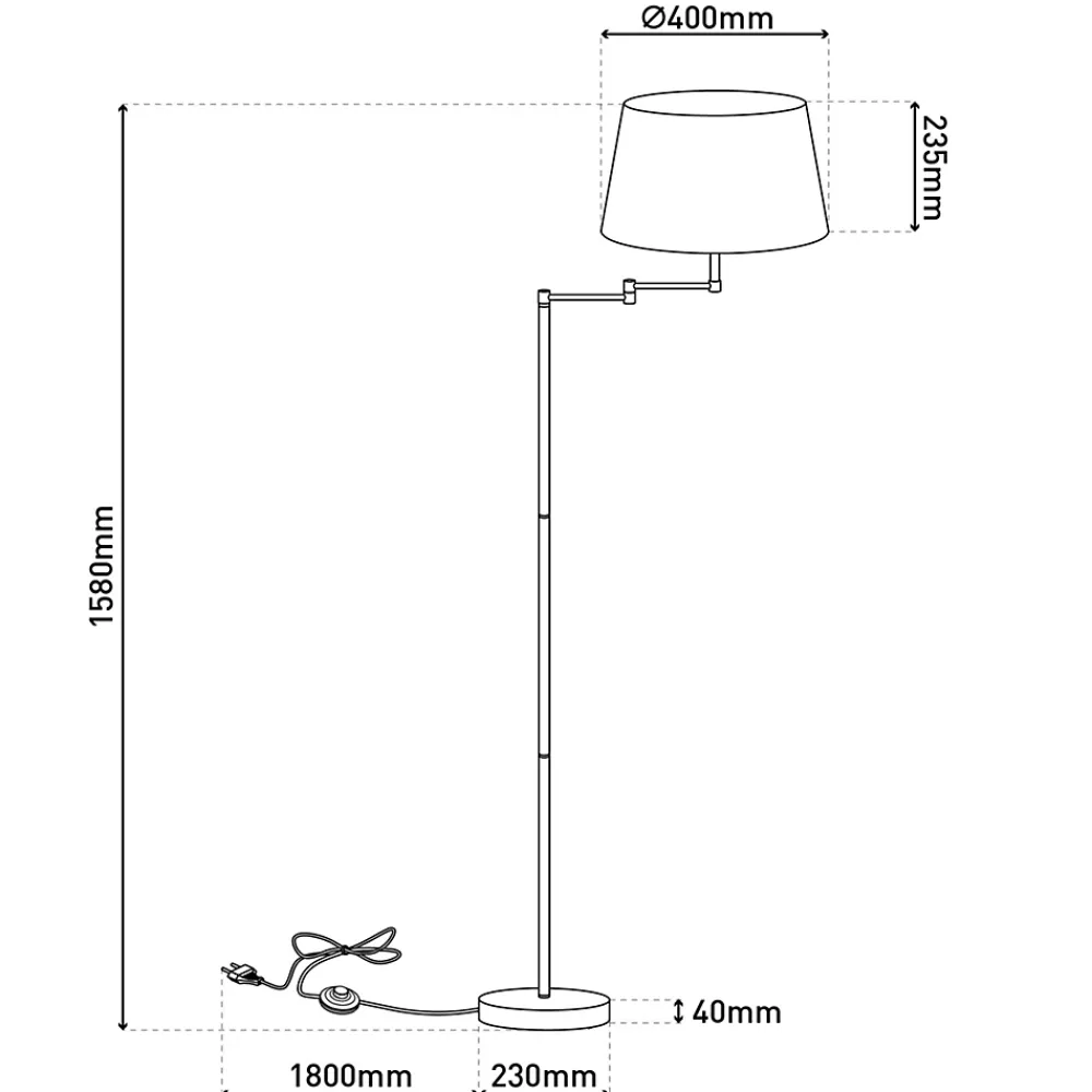 Best Näve Lampadaire 'BOLOGNA' hauteur 158 cm en métal en nickel satiné, abat-jour textile beige, E27