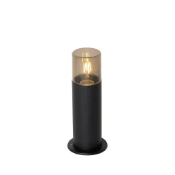 Sale Qazqa Lampadaire d'extérieur noir avec abat-jour fumé 30 cm IP44 - Odense