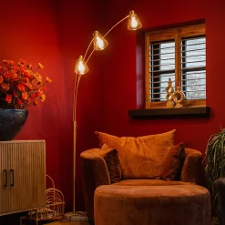 Best Qazqa Lampadaire en arc bronze avec marbre et verre ambre 3 lumières - Nina