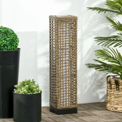 Clearance Outsunny Lampadaire solaire LED style exotique H.69 cm résine tressée aspect rotin naturel
