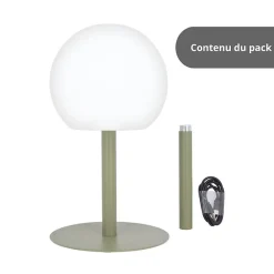Xanlite Lampe Extérieure<Lampe à poser POP - boule kaki rechargeable en métal LED IP44, 400 lumens, CCT et dimmable, hauteur ajustable