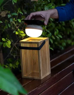 Best Newgarden Lampe à poser solaire en bambou Okinawa rechargeable, dimmable IP54 H.31cm