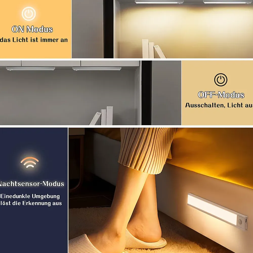 Hot Nettlife Lampe 2 x LED sous meuble avec détecteur de mouvement, rechargeable par USB, 1 500 mAh,un couloir ou un placard