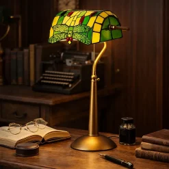Alpinaluz Lampe De Bureau<Lampe de table style Tiffany libellule en verre mosaïque vert pour chambre, bureau et lecture E27