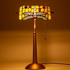 Alpinaluz Lampe De Bureau<Lampe de table style Tiffany libellule en verre mosaïque jaune pour chambre, bureau et lecture E27