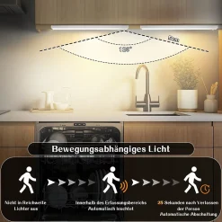 Nettlife Lampe LED sous meuble avec détecteur de mouvement, rechargeable par USB, 1 500 mAh, un couloir ou un placard