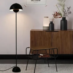 Alpinaluz Lampadaire Intérieur<Lampe sur Pied au Design Nordique Classique Noir avec Abat-jour et Base Parabolique Douille E27 pour Salon Salle à Manger Chambre
