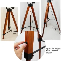 Alpinaluz Lampadaire Intérieur<Lampe sur trépied cinéma en bois naturel tête orientable et hauteur réglable style vintage E27 pour salon et chambre