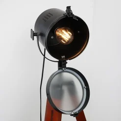 Alpinaluz Lampadaire Intérieur<Lampe sur trépied cinéma en bois naturel tête orientable et hauteur réglable style vintage E27 pour salon et chambre