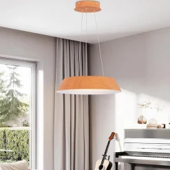 Clearance Giantex Lampe Suspension 21W LED Lumière Chaude 3000K Luminaire Moderne avec Grain de Bois et Cadre en Métal pour Chambre
