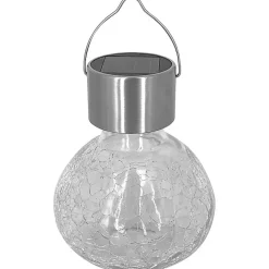 Best Galix Solaire Lampion solaire inox avec verre craquelé à suspendre ou à poser- Hauteur 11,5cm- Diamètre 9,5cm- 2 Lumens- Eclairage extérieur