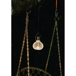 Best Galix Solaire Lampion solaire inox avec verre craquelé à suspendre ou à poser- Hauteur 11,5cm- Diamètre 9,5cm- 2 Lumens- Eclairage extérieur