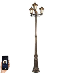 Sale Qazqa Lanterne d'extérieur intelligente dorée 3 lumières avec WiFi ST64 - New Haven