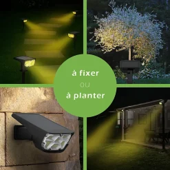Kyf Borne Extérieure Et Potelet<Lot de 2 Projecteur Paysagiste Solaire Extérieur Haute luminosité, Mural et sur Piquet, Jaune 3000K