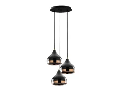 Vente-unique Suspension Pour Salon<Lustre en métal à hauteur réglable - 3 abat-jours - D. 37 x H. 25/111 cm - Noir et cuivré - YILDO