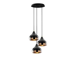 Vente-unique Suspension Pour Salon<Lustre en métal à hauteur réglable - 3 abat-jours - D. 37 x H. 25/111 cm - Noir et cuivré - YILDO