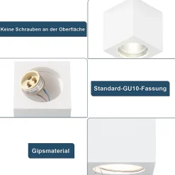 Best Nettlife 4 x Spot en saillie blanc GU10 spot en saillie carré 40W plâtre petit plafonnier moderne